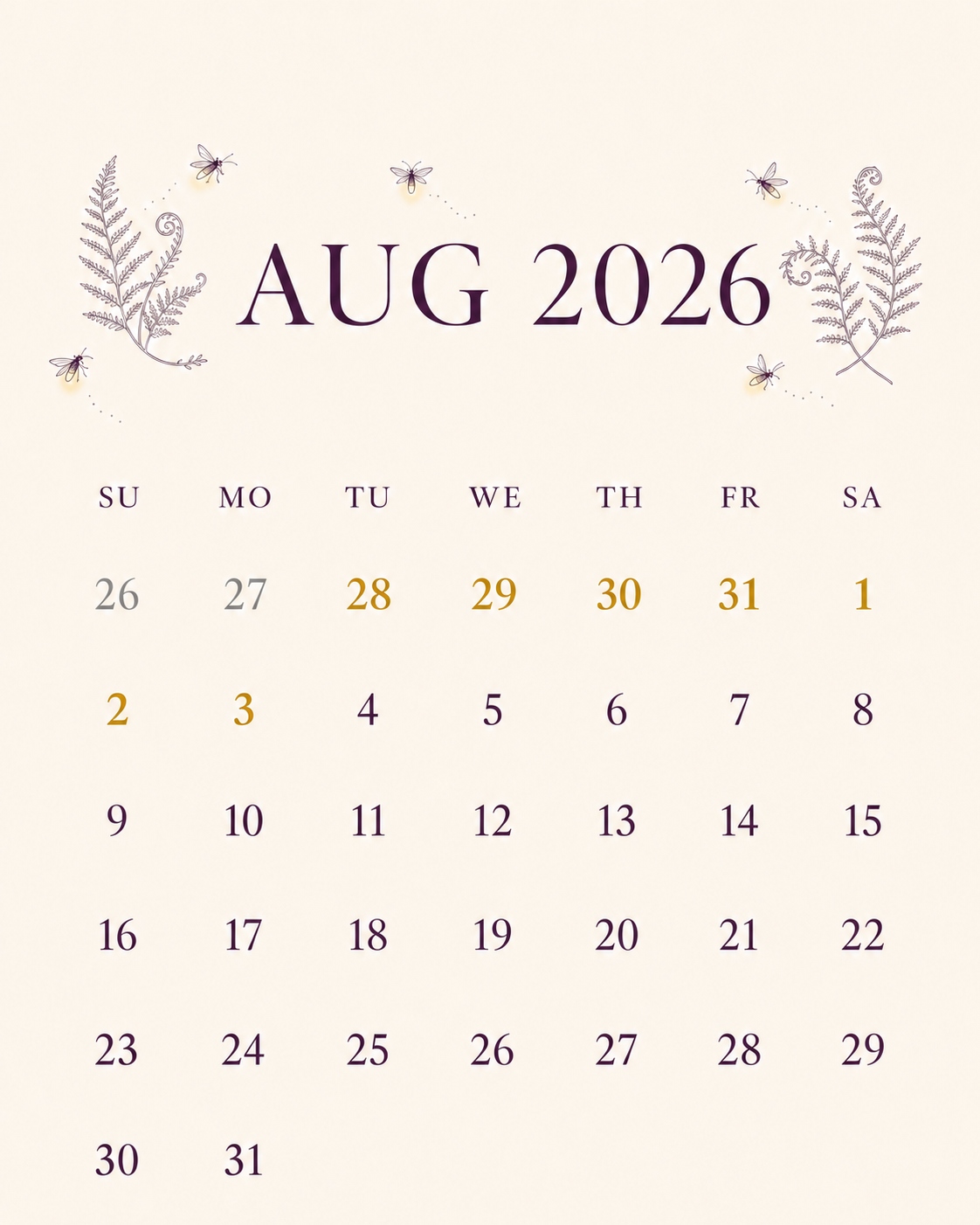 Chiro Connect August 2026 patient wellness calendar.