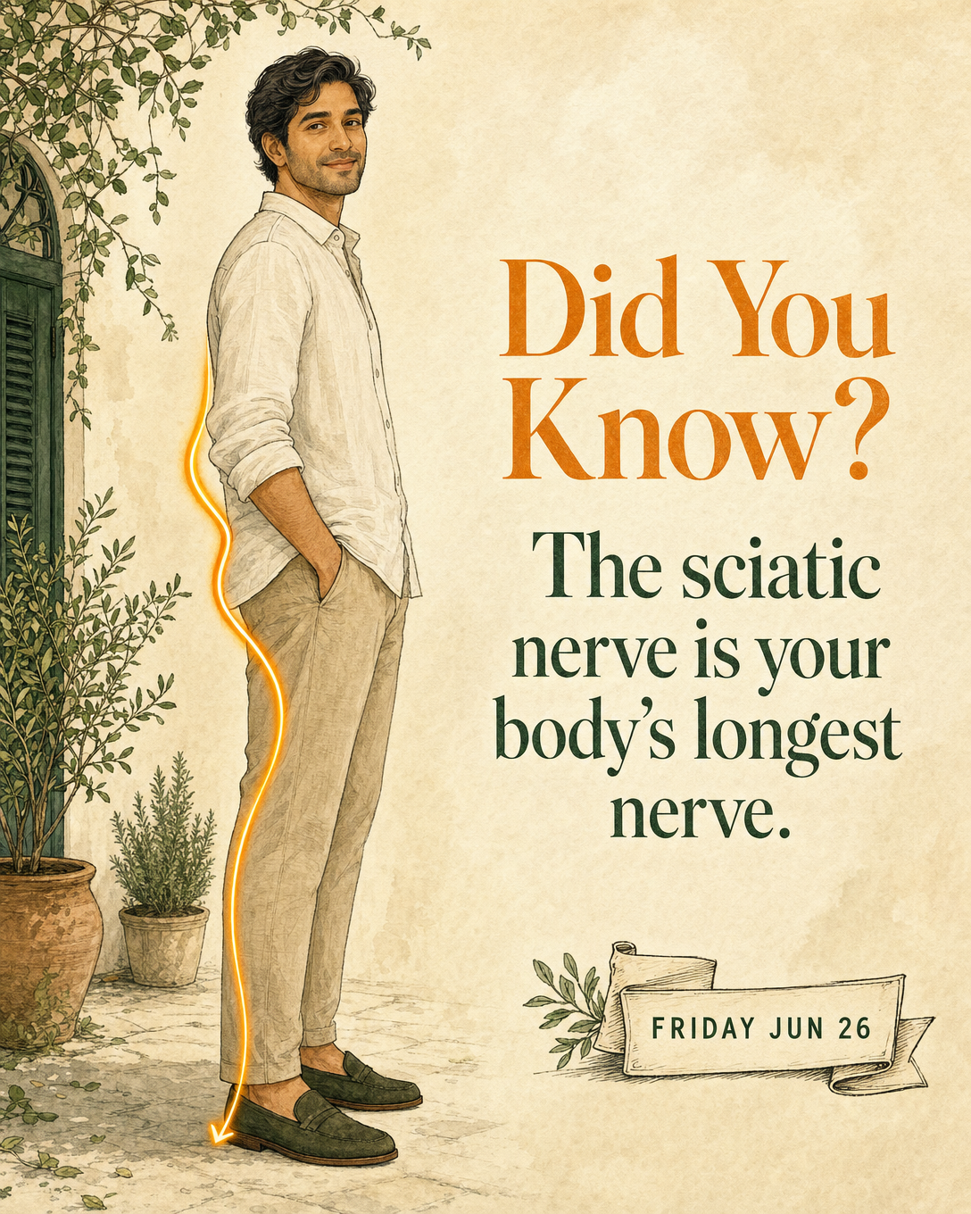 Did you know? The sciatic nerve is your body's longest nerve.