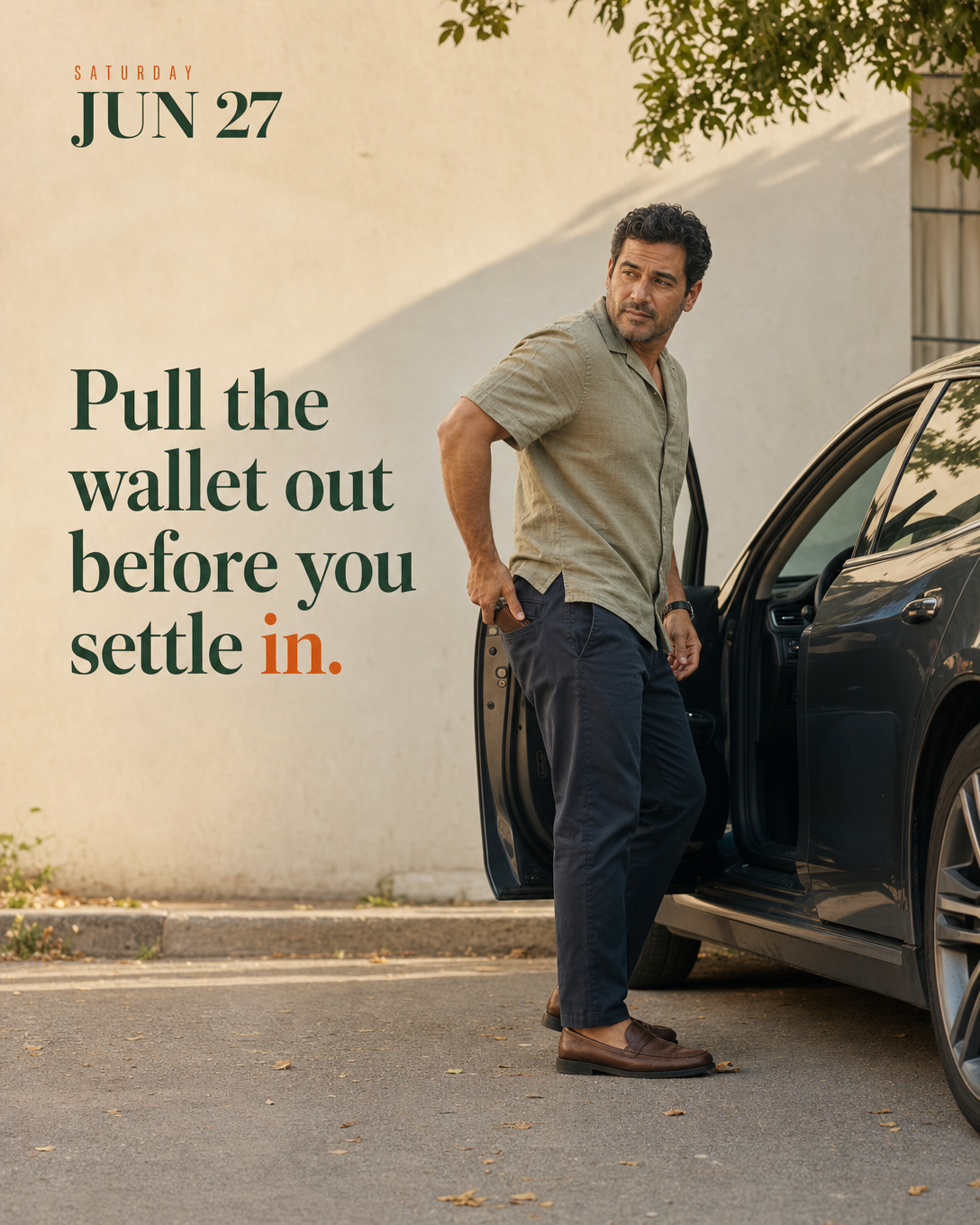 Pull the wallet out before you settle in.