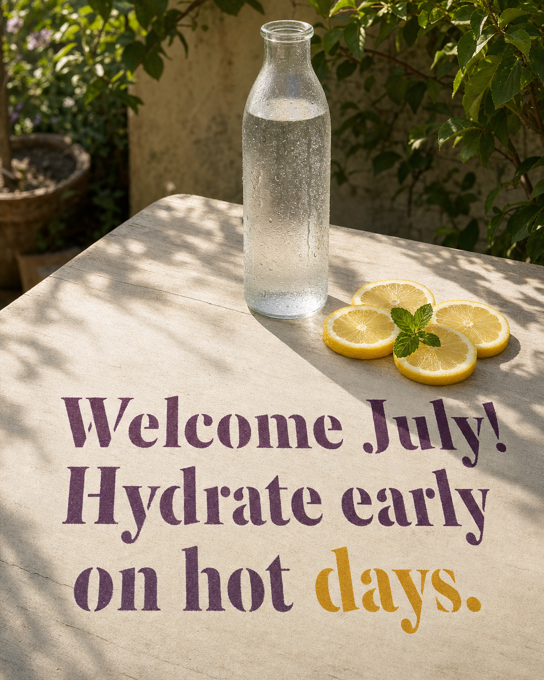 Welcome July. Hydrate early on hot days.