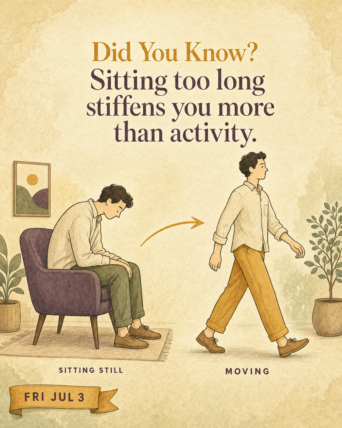 Did you know? Sitting too long stiffens you more than activity.