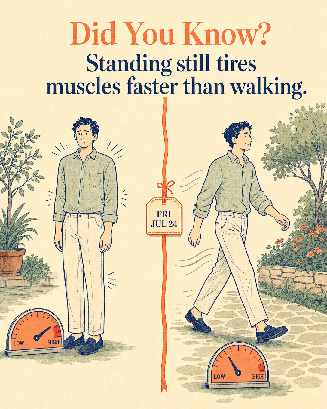 Standing still tires muscles faster than walking
